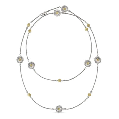 Daisy Blossms Diamond Stationed Necklace in Sterling Silver with Gold Plated Accents