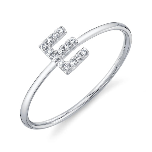 Pavé Diamond Initial "E" Ring in 14K White Gold, 0.05cttw