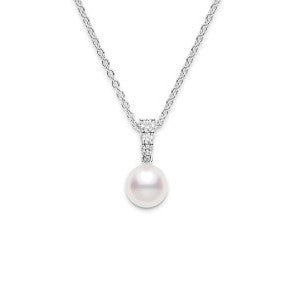 18" Diamond Drop Pearl Pendant in 18K White Gold