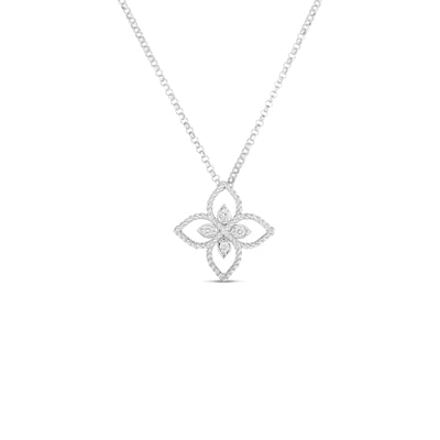 17" Principessa Small Diamond Flower Necklace in 18K White Gold