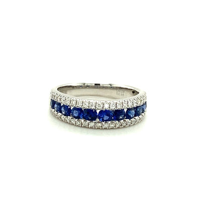 Diamond Channel-Set Blue Sapphire Band in 14K White Gold, 1.15cttw