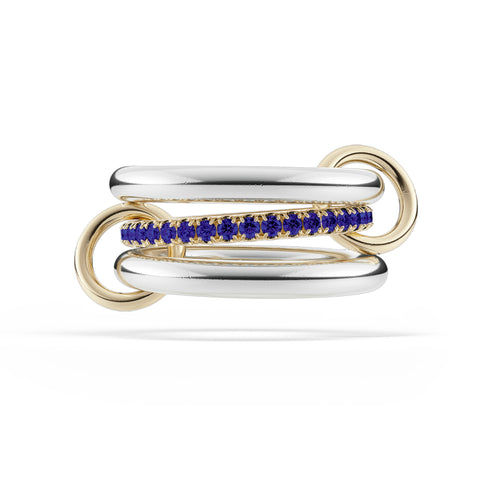 Tigris Blue Sapphire Solarium Triple-Band Ring in Sterling Silver & 18K Yellow Gold, 0.80cttw