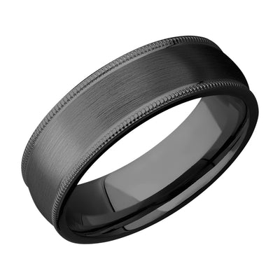 Men's Satin Finish Black Zirconium Step Milgrain Edge Flat Band