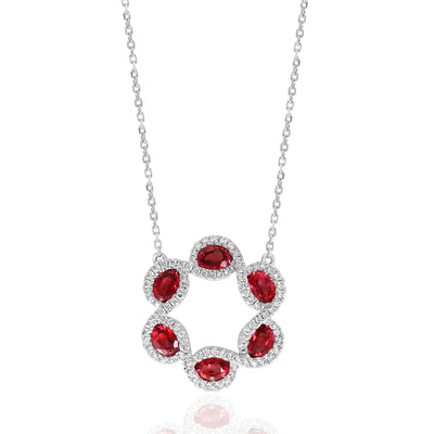 14K White Gold Ruby and Diamond  Necklace