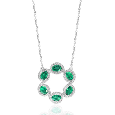 Emerald and Diamond Necklace in 14K White Gold