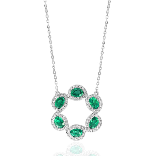 Emerald and Diamond Necklace in 14K White Gold
