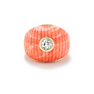 9K Yellow Gold Coral and Topaz  Ring