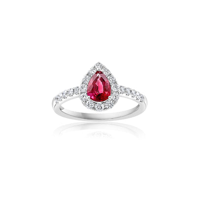 14K White Gold Ruby and Diamond  Ring