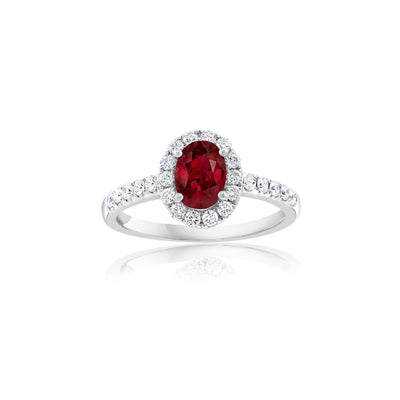 14K White Gold Ruby and Diamond  Ring