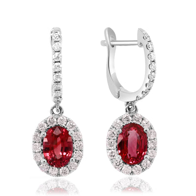 14K White Gold Ruby and Diamond Drop Hoop Earrings