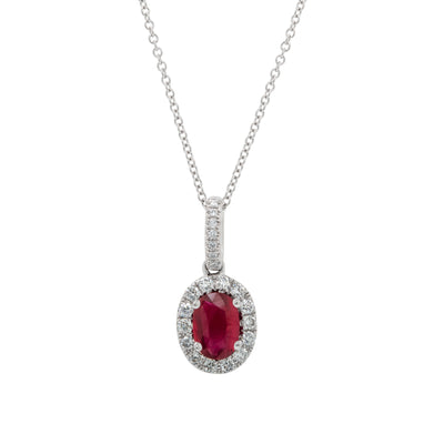 14K White Gold Ruby and Diamond  Necklace