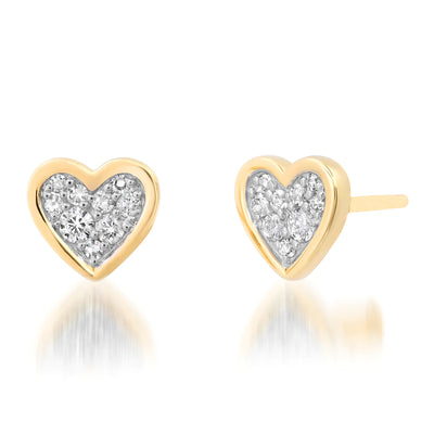 Bezel Set Diamond Heart Earrings in 14K Yellow Gold