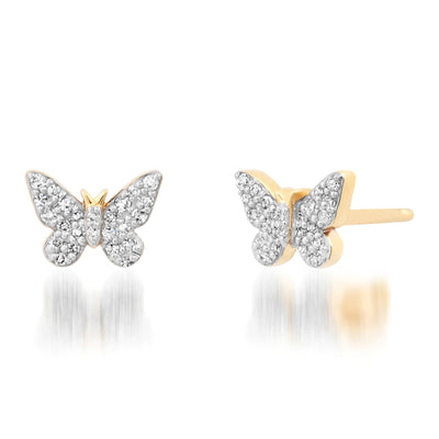 Diamond Butterfly Studs in 14K Yellow Gold