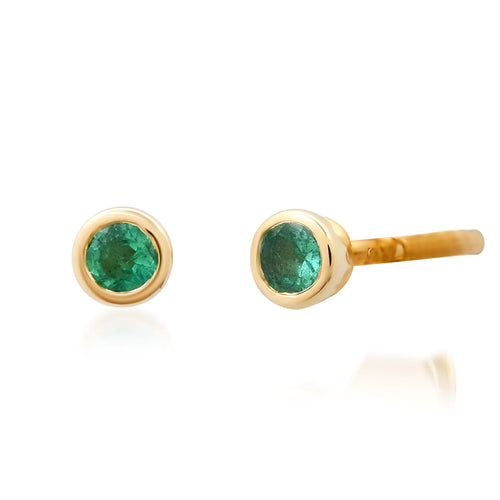 Emerald Bezel Set Stud Earrings in 14K Yellow Gold