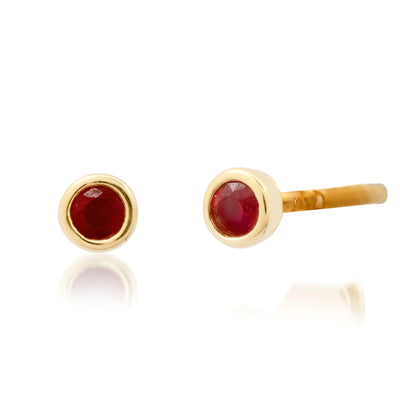 Ruby Bezel Set Stud Earrings in 14K Yellow Gold