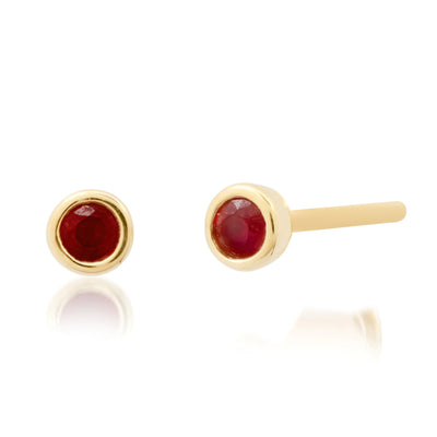 Ruby Bezel Set Stud Earrings in 14K Yellow Gold