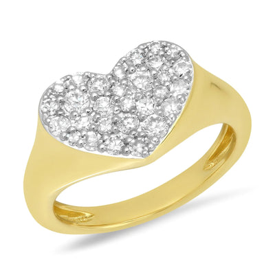 Diamond Smushed Heart Pinky Ring in 14K Yellow Gold