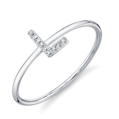 14K White Gold Diamond Initial 'L' Ring