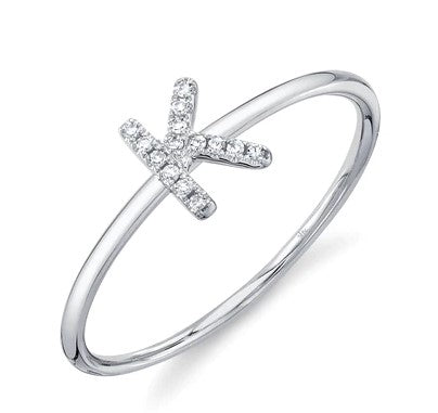 14K White Gold Diamond Initial 'K' Ring