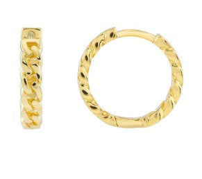 Curb Pattern Hoop Earrings in 14K Yellow Gold