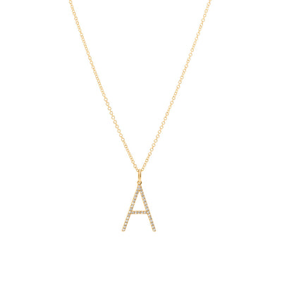 Diamond Initial 'A' Necklace in 14K Yellow Gold