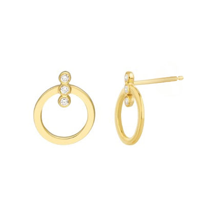 Diamond Flat Circle Earrings in 14K Yellow Gold