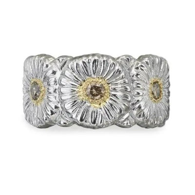 Blossoms Diamonds Daisy Eternelle Ring in Silver and Yellow Vermeil with Fancy Diamonds