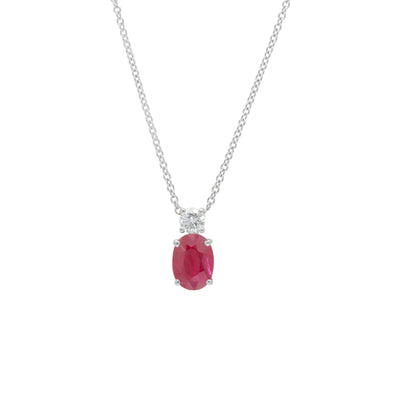 14K White Gold Ruby and Diamond  Necklace