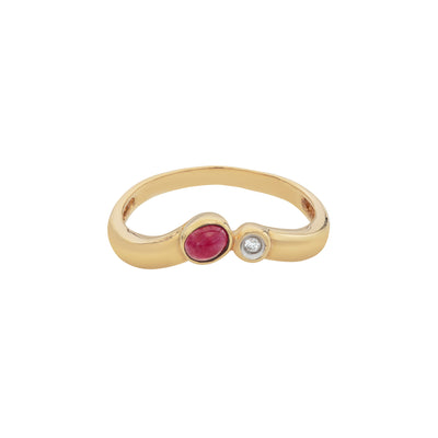 14K Yellow Gold Ruby and Diamond Cabochon Estate Ring