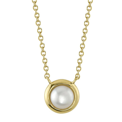 Cultured Pearl Bezel-Set Necklace in 14K Yellow Gold
