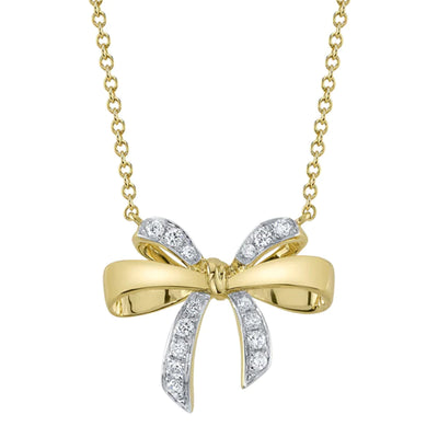 14K Yellow and White Gold Diamond Bow Necklace