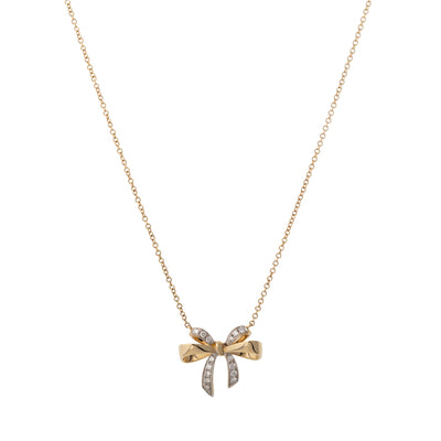 14K Yellow and White Gold Diamond Bow Necklace