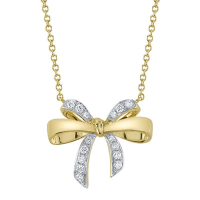 14K Yellow and White Gold Diamond Bow Necklace