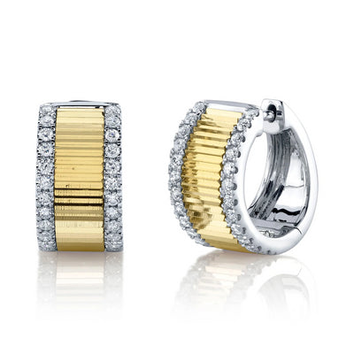 Diamond Ridged Huggie Earrings in 14K White & Yellow Gold, 0.46cttw