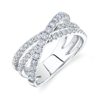 Diamond Crisscross Bridge Ring in 14K White Gold, 0.79cttw