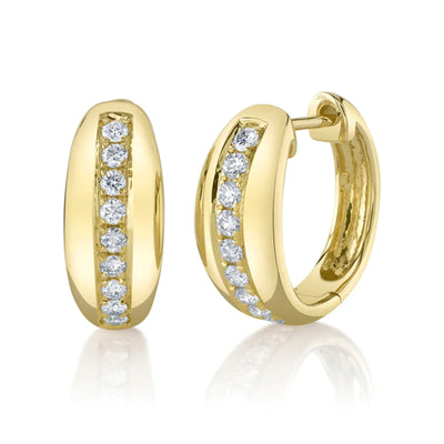 Diamond Channel Dome Huggies Earrings in 14K Yellow Gold, 0.39cttw