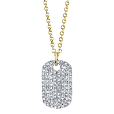 14K White and Yellow Gold Diamond Dog Tag Necklace