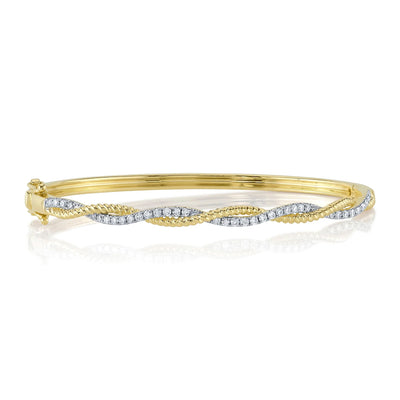 Twisted Diamond Bangle Bracelet in 14K White & Yellow Gold, 0.53cttw