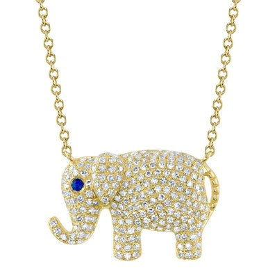 14K Yellow Gold Sapphire and Diamond Elephant Necklace