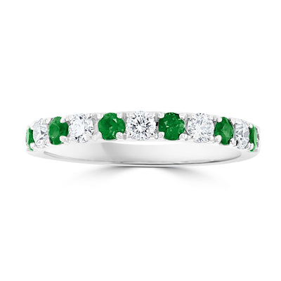 Emerald and Diamond Alternating Band in 14K White Gold, 0.63cttw