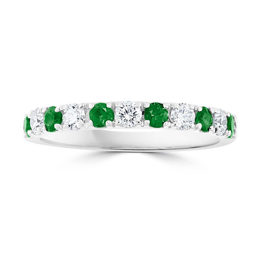 Emerald and Diamond Alternating Band in 14K White Gold, 0.63cttw
