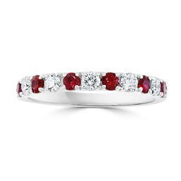 Alternating Ruby and Diamond Band in 14K White Gold, 0.77cttw