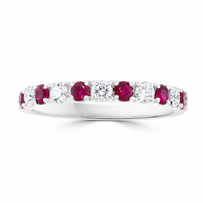 Alternating Ruby and Diamond Band in 14K White Gold, 0.77cttw