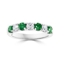 Alternating Round Emerald and Diamond Band in 14K White Gold, 1.19cttw