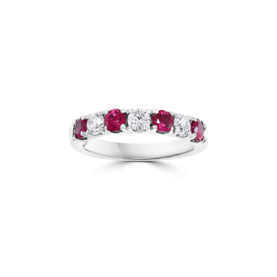 14K White Gold Ruby and Diamond Band