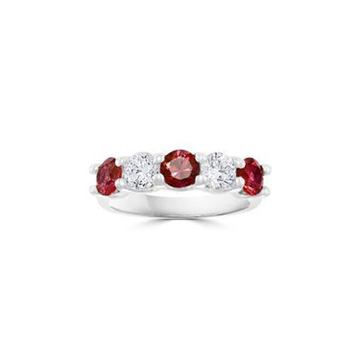 14K White Gold Ruby and Diamond  Band