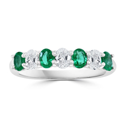Oval Emerald and Diamond Alternating Band in 14K White Gold, 1.23cttw