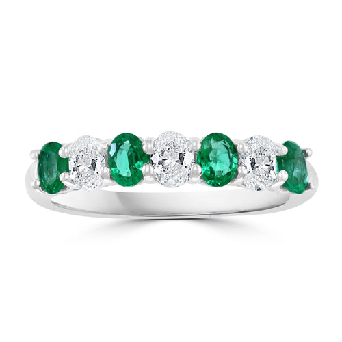 Oval Emerald and Diamond Alternating Band in 14K White Gold, 1.23cttw