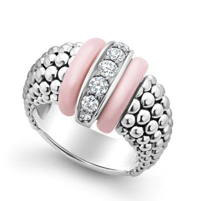 Pink Ceramic Caviar Diamond Ring