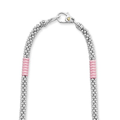 Pink Silver Station Ceramic Beaded Necklace | 5mm